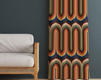 Retro Abstract Curtain Panel, Golden Orange 1970s Curtain, Modern Curtains, Colorful Abstract Curtain Panels, Mid Century Modern Curtains