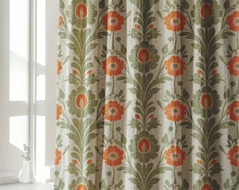 Vintage Flowers Linen Curtains, Vintage Floral Drapes