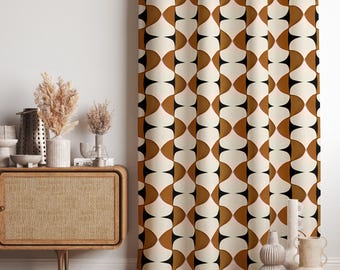 レトロな幾何学模様のカーテン、レトロなパネルカーテン、茶色の模様の