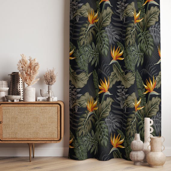 トロピカルフラワーカーテンパネル、ボタニカルフラワーカーテン