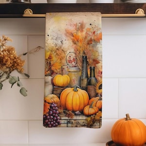 Fall Pumpkin Kitchen Decor, Orange Autumn Dish Towels, Pumpkin Decor Kitchen Towels, Autumn Harvest Tea Towels, Pumpkins Hand Towels