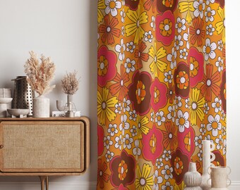 レトロな花柄パネルカーテン、オレンジ色の花柄遮光カーテンパネル、70