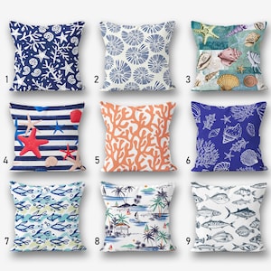 Nautical Pillow Cover, Marine Pillow Cover, Navy Home Decor, Coastal Pillow Cover, Decorative Nautical Cushions, Sea Life Throw Pillow Cover