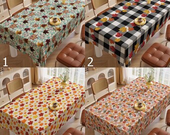 Mantel con decoración otoñal, mantel a cuadros estilo búfalo, mantel con estampado de hojas de arce, manteles con temática de hojas de otoño, decoración de comedor otoñal