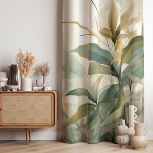 Big Botanical Leaves Curtains, Tropical Leaf Drapes, Green Leaves Print Curtains, Botanical Blackout Curtain Panels, Tropical Window Curtain