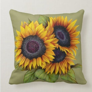 Sunflower Pillow Case, Sunflower Pillow Cover, Yellow Decorative Pillow, Floral Pillow, Housewarming Gift, Boho Summer Decor,Farmhouse Deco image 1