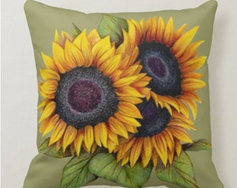 Sunflower Pillow Case, Sunflower Pillow Cover, Yellow Decorative Pillow, Floral Pillow, Housewarming Gift, Boho Summer Decor,Farmhouse Deco