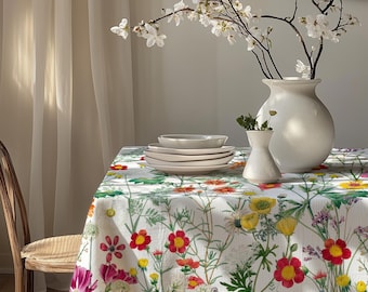 Mantel con estampado de flores silvestres, manteles florales, mantel floral rústico, mantel floral rectangular, mantel floral primaveral