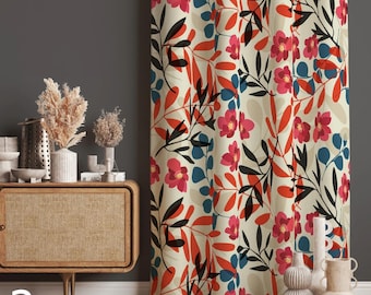 レトロな花柄カーテン、ミッドセンチュリーモダンフローラルカーテン