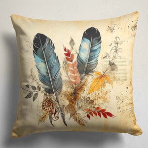 Modern Feather Design Throw Pillow Cover, Feather Home Decore, Decorative Feather Pillow Cases, Artful Feather Design Cushion Covers 3