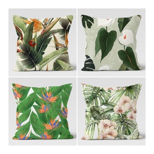 Green Tropical Palm Tree Pillow, Decorative Throw Pillowcase, Green Pillow Covers, Tropical Plants Leaf Pillow, Housewarming Pillowcase