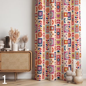 Scandi Minimalist Panel Curtain, Scandinavian Curtains, Nordic Floral Drapes, Scandi Curtain Panels, Folk Art Floral Curtain, Nordic Panels