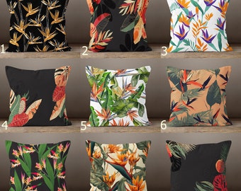 Tropical Pillow Covers, Tropical Plants Throw Pillow Covers, Vivid Color Exotic Leafs Pillow Case, Special Design Tropical Plants