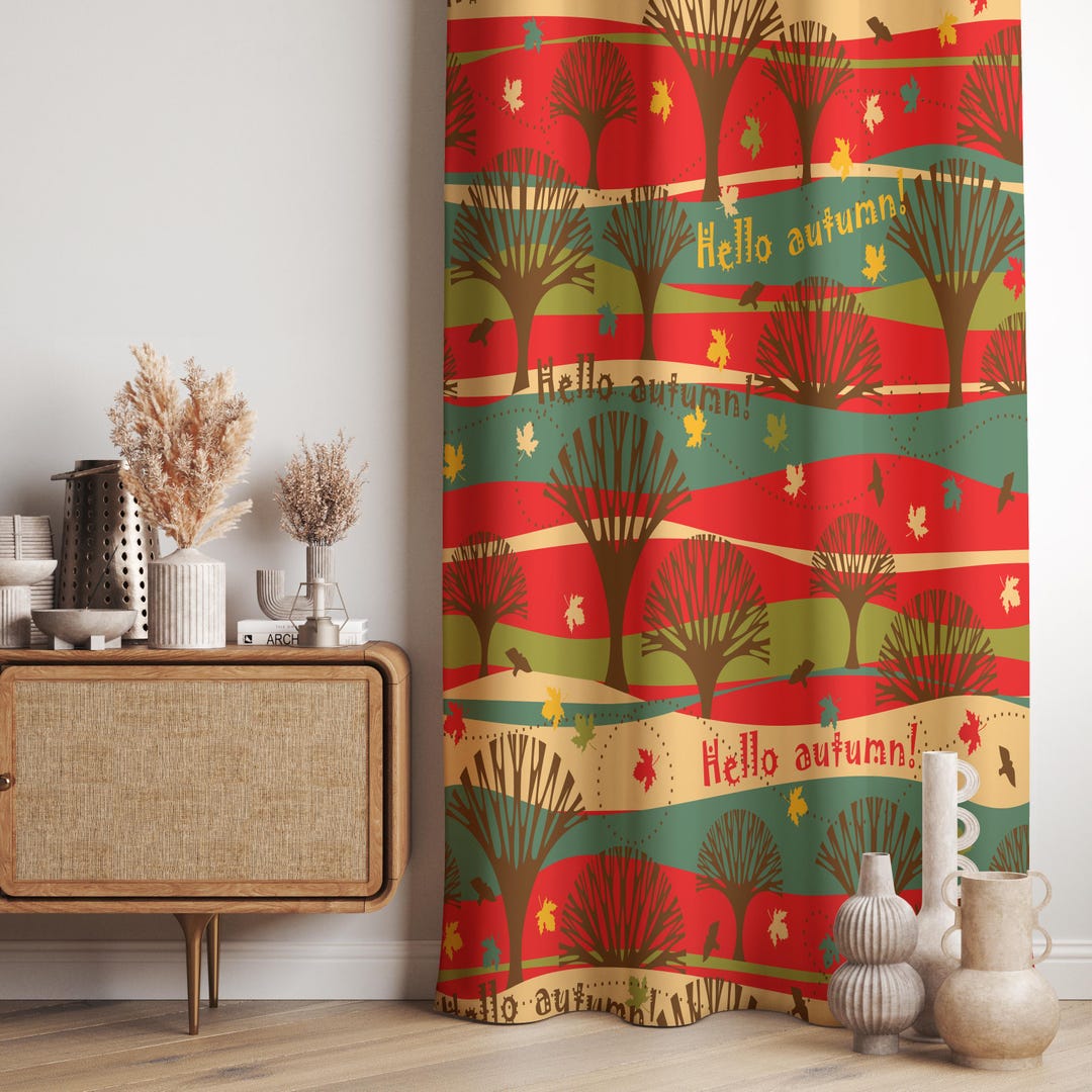 Hello Autumn Blackout Curtain Panel, Fall Decor Drapes With Colorful