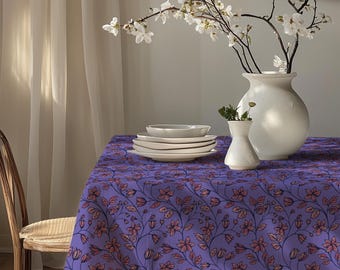 Nappe rectangle à fleurs violette, Nappe fleurs mauves, Nappe à fleurs sauvages, Nappes fleuries, Linge de table à fleurs mauve