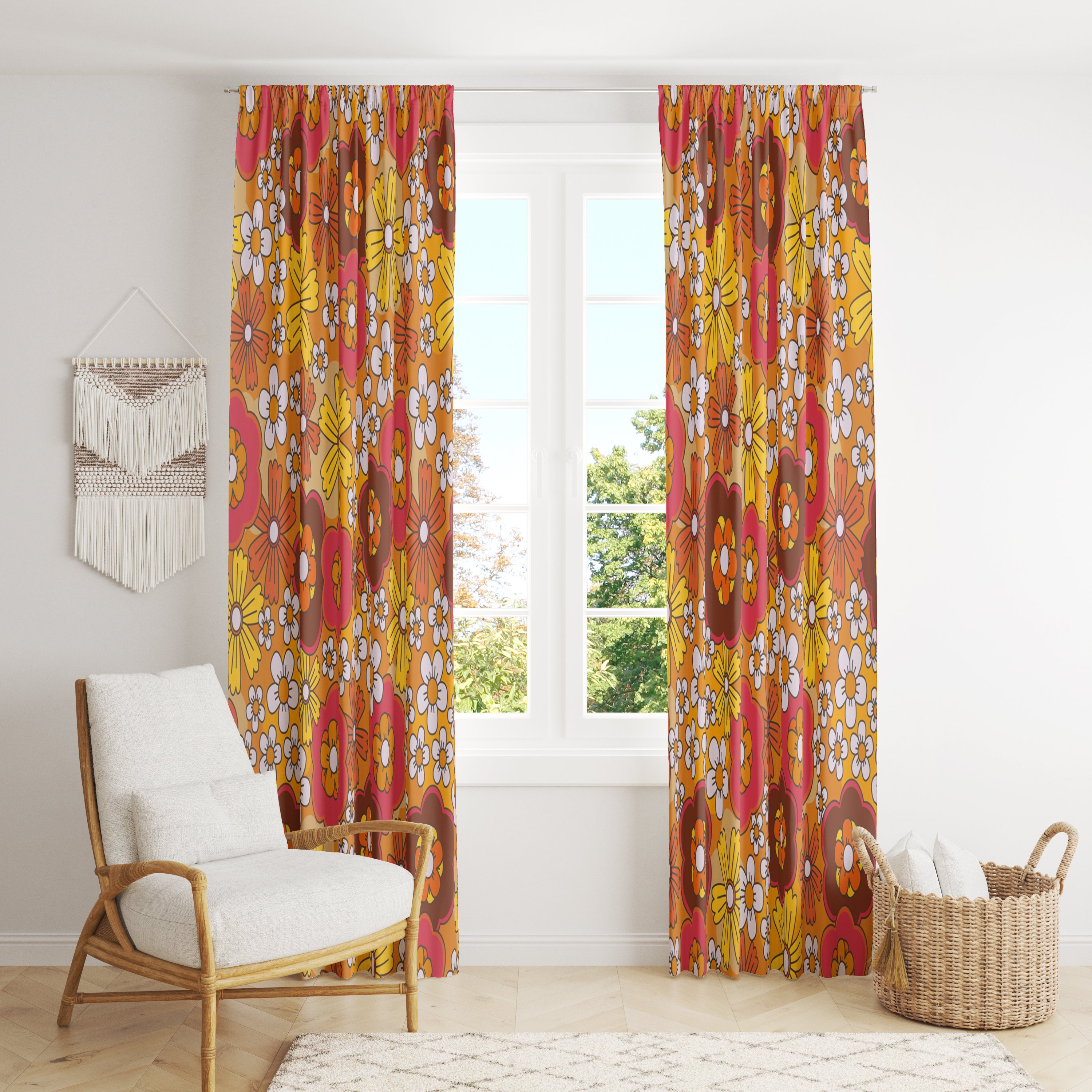Retro Türvorhang Mit Hippie-Blumenmuster – 106,7 X 203,2 Cm, Aus Polyester, Für Mehr Privatsphäre & Raumteiler
