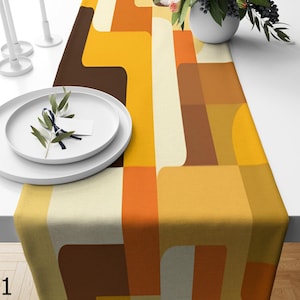Mid Century Modern Table Runner, Retro Table Runners, Retro Geometric Table Runner, 60s 70s Runners, Orange Table Decor