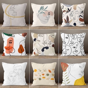 Bohem Style Pillows, Abstract Faces Throw, Line Art Face Themed Pillow Covers, Abstract Pillow Cover, Modern Art Pillow Cover, Woman's Head