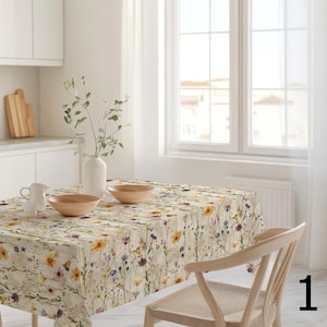 Rectangle Floral Tablecloth, Wildflower Decor Tablecloth, Spring Table Cover, Botanical Tablecloth, Country Style Floral Tablecloth