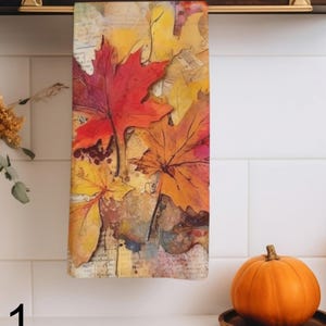 Autumn Leaves Tea Towel, Fall Leaves Kitchen Towel, Maple Leaf Printed Dish Towel, Fall Berries Kitchen Decor Towel, Autumn Themed Tea Towel