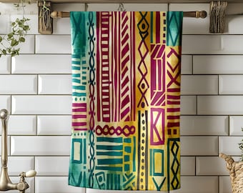 Ethnic Tea Towel, Tribal Dish Towel, Mudcloth Style Kitchen Decor