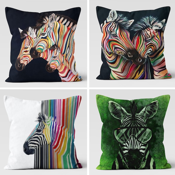 Zebra Pillow Covers, Decorative Throw Bedding Pillow Cover, Colorful Cushion Cover, Animal Print Home Decor, Gift Ideas, Housewarming Gift