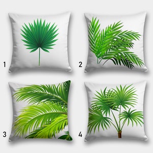 Tropical Palm Tree Leaf Pillow Cover, Botanical Throw Pillow Cover, Tropical Cushion Covers, Green White Tropical Pillowcase
