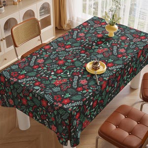 Copritavolo con bacche rosse, tovaglia con fiori di Natale, biancheria da tavola con bacche di Natale, tovaglia con agrifoglio invernale, tovaglia per feste di Natale