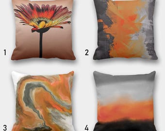 Abstract Orange Gray Pillow Cover, Boho Bedding Home Decor, Flower Pillow Cover, Housewarming Geometric Cushion Case,