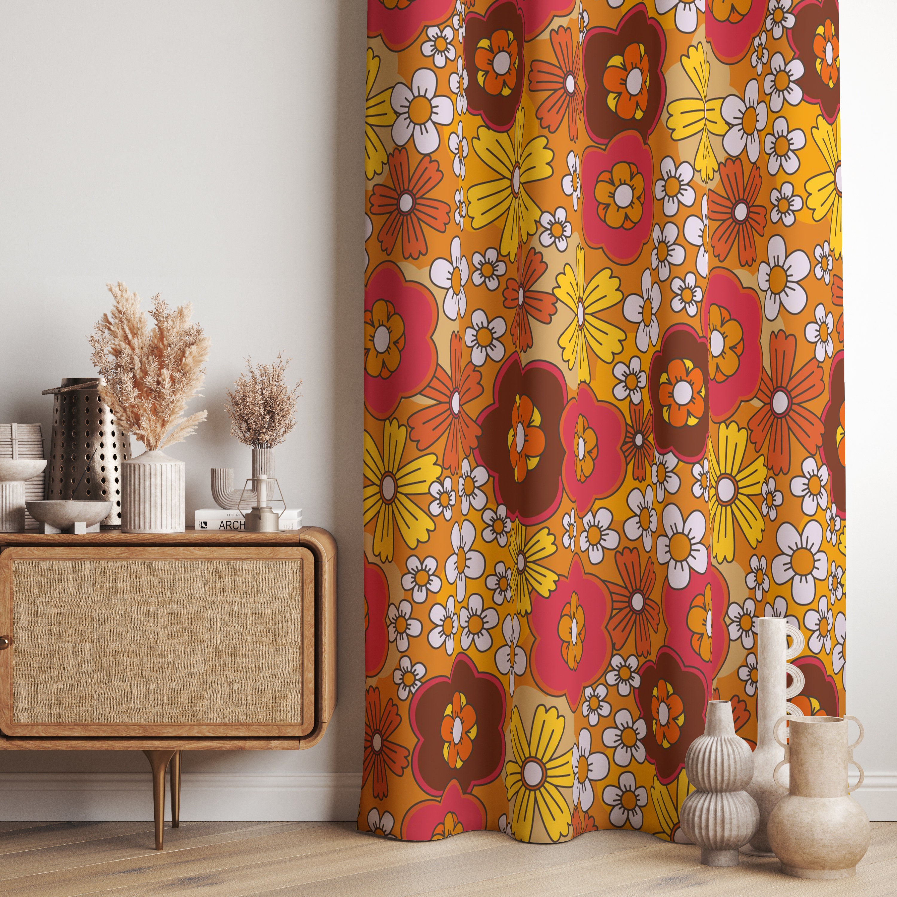 昭和レトロ ポップ　花柄カーテン 花柄 カーテン 昭和レトロ レトロポップ 当時物 インテリア