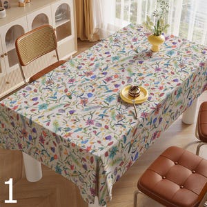 Botanical Table Cover, Cottagecore Spring Decor Tablecloth, Summer Garden Tablecloth, Pastel Floral Tablecloth, Vibrant Botanical Tablecloth