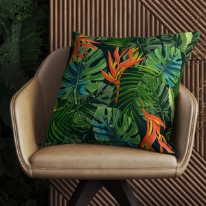 Tropical Flowers Pillow Cover, Botonical Bird of Paradise Floral Throw Pillowcase, Tropical Green Leaves Pillow Covers, Tropical Pillow