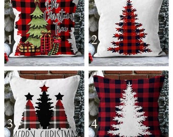 Weihnachtsbaum-Kissenbezüge, Buffalo Plaid-Kissenbezug, Weihnachten Plaid-Kissenbezug, Kiefernbaum-Kissenbezug, Weihnachten Rot Schwarz Wohnkultur