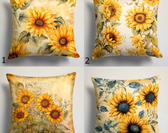 Sunflower Pillow Covers, Vintage Sunflowers Pillow Case, Yellow Floral Decor Throw Pillow Cover, Sunflowers Accent Cushion Covers