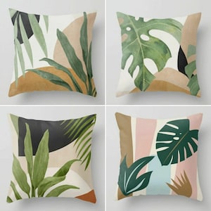 Abstract Tropical Leaf Pillows, Abstract Pillow Cover, Tropical Leaf Abstract Cushion Cover, Ideas Housewarming Gift image 1