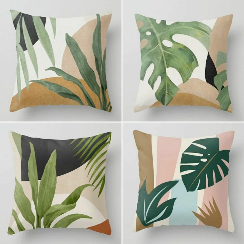Abstract Tropical Leaf Pillows, Abstract Pillow Cover, Tropical Leaf Abstract Cushion Cover, Ideas Housewarming Gift image 1