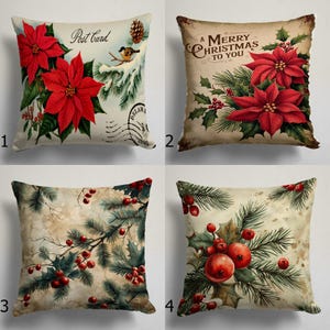 Poinsettia Pillow Covers, Red Poinsettia Throw Pillow Cover, Merry Christmas Pillow Covers, Xmas Red Home Decor, Winter Holly Pillowcase