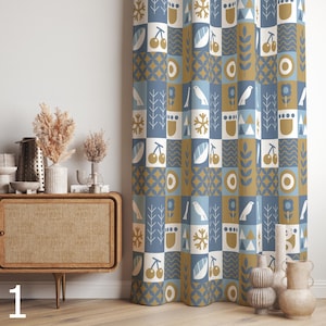 Scandi Curtain Panels, Nordic Floral Panels, Scandi Minimalist Panel Curtain, Scandinavian Curtains, Folk Art Floral Curtain, Nordic Panels