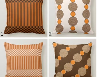 Federa Mid Century, Federa retrò marrone-arancio, Federe Boho, Federa decorativa, Arredamento astratto per la casa, Federa retrò