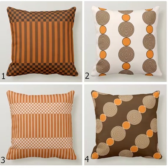 Mid Century Pillowcase, Brown Orange Retro Pillow Cover, Boho Pillow Covers, Decorative Pillow Case, Abstract Home Decor, Retro Pillow Cover