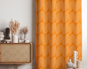 70年代の幾何学模様のカーテンパネル、オレンジのミッドセンチュリー