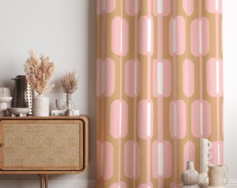 レトロカーテン、ミッドセンチュリーグロメットドレープ、カラフルな70