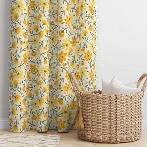 Floral Window Curtain, Farmhouse Yellow Wildflowers Curtain Panels, Yellow Flowers Print Curtain, Floral Curtains, Floral Printed Drapes