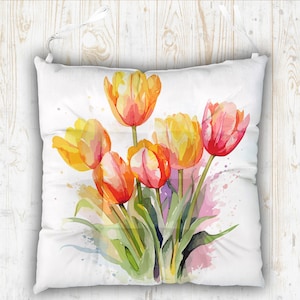 Floral Patio Chair Cushion, Colorful Flowers Chair Pad With Ties, Floral Chair Cushions, Flowers Chair Waterproof Cushion Pad With Ties