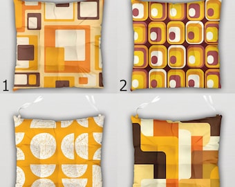 Mid Century Modern Chair Cushion, Retro Abstract Waterproof Chairpad, Orange Chairpad