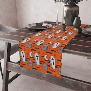 Grave Rip Themed Table Runner, Halloween Party Decor Table Runner, Halloween Ghost Table Runners, Spooky Table Runner, Trick or Treat Runner