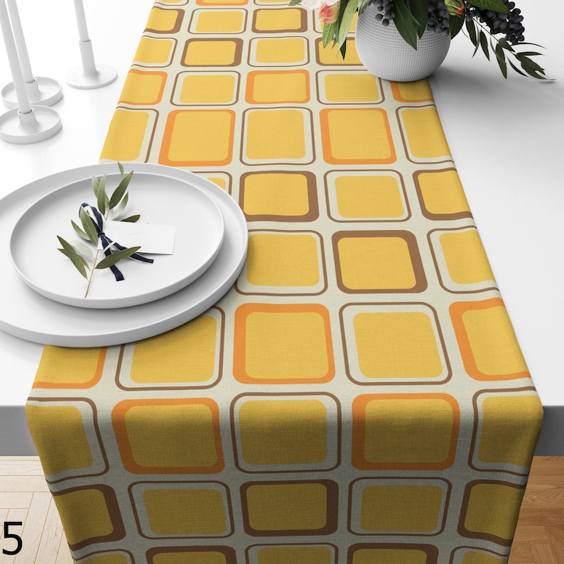 Mid Century Modern Table Runner, Retro Table Runners, Retro Geometric ...
