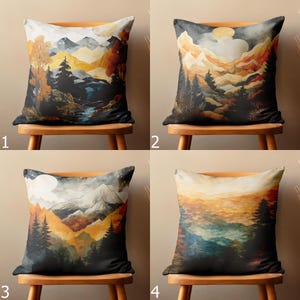 Mountain Abstract Pillow Covers, Pine Forest Abstract Pillowcase, Abstract Landscape Style Pillow Cover, Misty Forest Abstract Cushion Cover