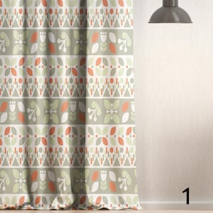 Scandi Nordic Folk Art Floral Panel Curtain, Scandinavian Curtains, Nordic Floral Drapes, Scandi Print Folk Art Floral Curtain Panels