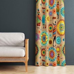 African Style Print Curtains, Colorful African Woman Blackout Curtains, Ethnic Grommet Curtains, Tribal Window Curtains, African Drapes